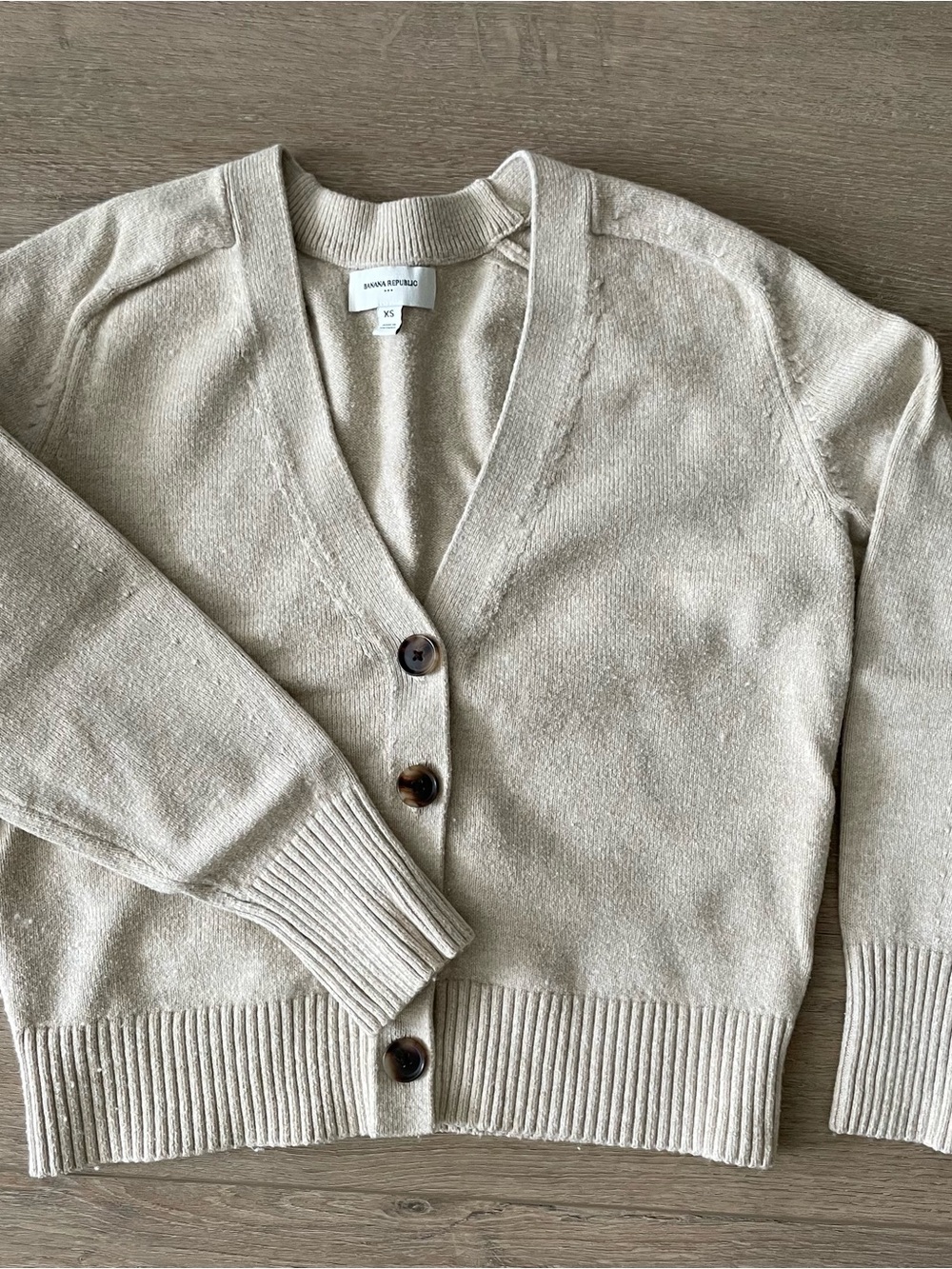 Banana Republic Factory Beige V-Neck Button Cardigan Sweater